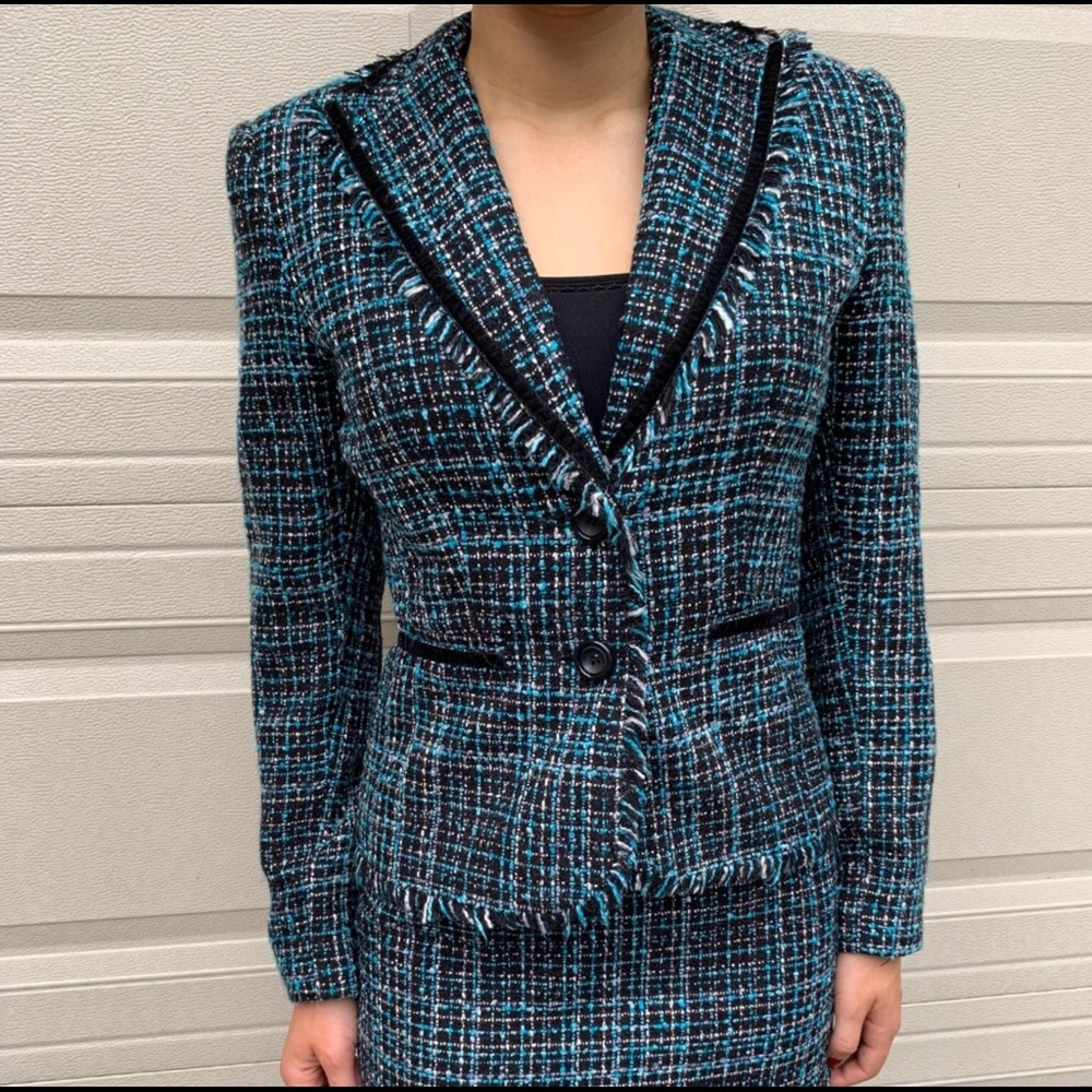 Taiga Tweed Blue and Black Suit Size 6